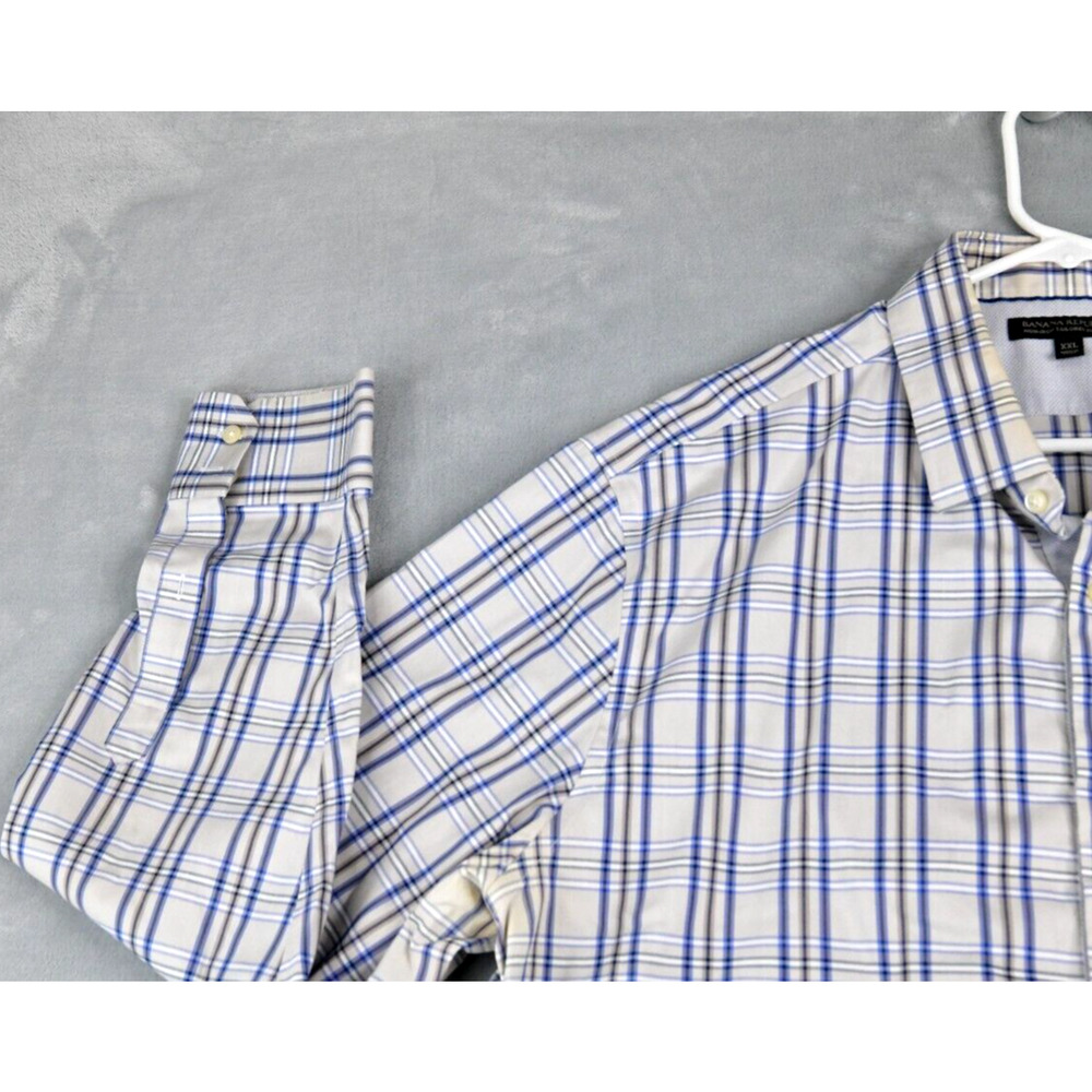 Banana Republic Shirt Men 2XL Slim Beige Blue Non-Iron Plaid Button Up - Picture 4 of 8